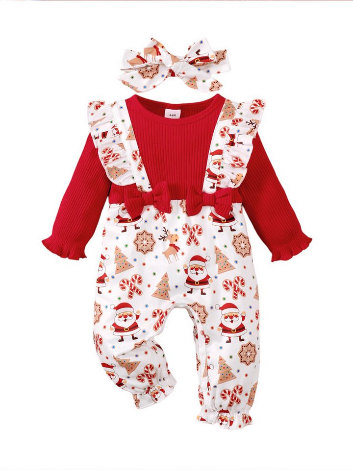 Gluckids Strampler Weihnachts Baby Mädchen Langarm Strampler Outfit Body+Stirnband Set (Set, 2-tlg) Babykleidung Drucken Langarmoverall, Krabbelanzug von Gluckids