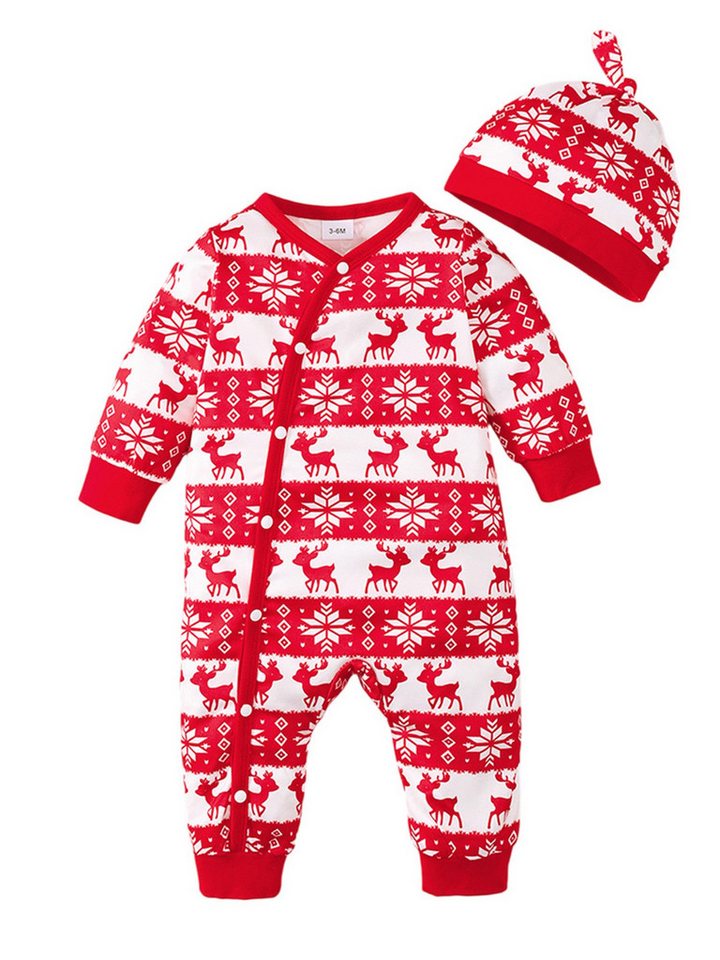 Gluckids Strampler Weihnachtsdruck Langarm Strampler + Hut Outfit Unisex Babykleidung Set (Set, 2-tlg) Neugeborene Bodysuit Party Overall Baby-Sets Krabbelanzug, 1-18 Monate von Gluckids