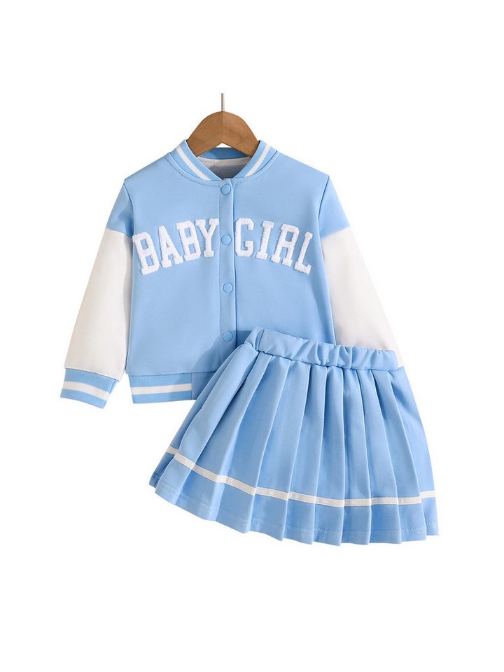Gluckids Sweatjacke Jacke Anzug für Mädchen im College-Style, Mode mit Colorblocking (Set, 2-tlg) Langarm Jacke mit Kragen und Faltenrock Kinderkleidung von Gluckids