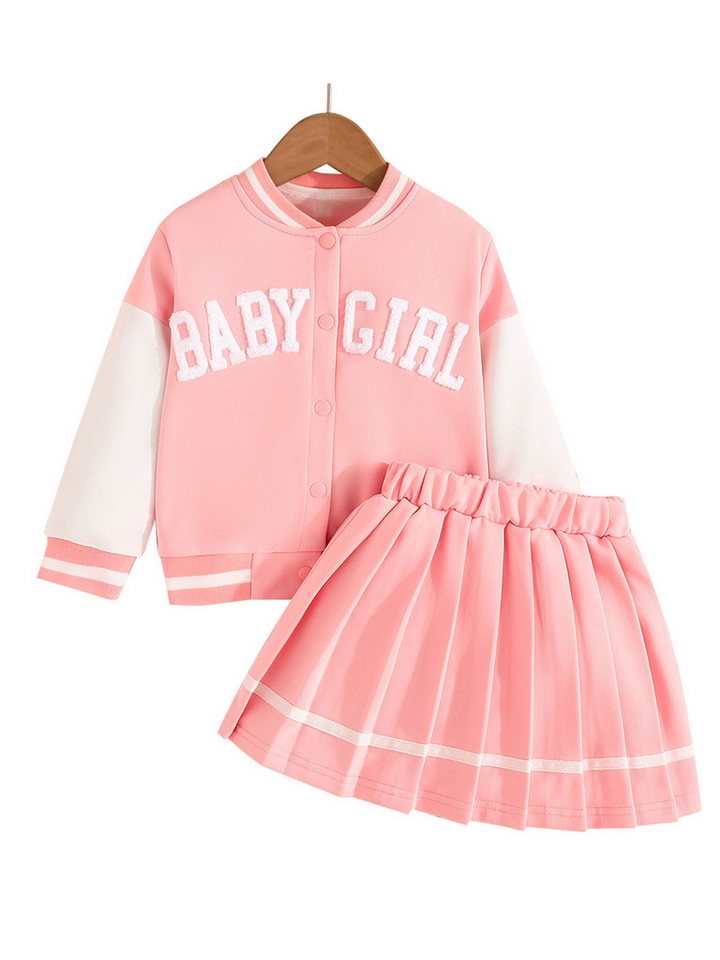 Gluckids Sweatjacke Jacke Anzug für Mädchen im College-Style, Mode mit Colorblocking (Set, 2-tlg) Langarm Jacke mit Kragen und Faltenrock Kinderkleidung von Gluckids