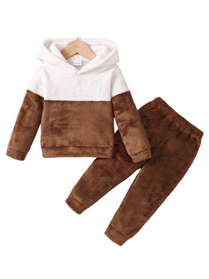 Gluckids Top & Hose Plüsch-Langarmset für Baby Jungen, farblich abgesetzten Freizeitanzug (Set, 2-tlg) Warme Kinder Kleidung für Herbst und Winter, bequeme Alltagskleidung von Gluckids