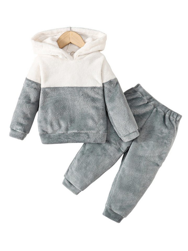 Gluckids Top & Hose Plüsch-Langarmset für Baby Jungen, farblich abgesetzten Freizeitanzug (Set, 2-tlg) Warme Kinder Kleidung für Herbst und Winter, bequeme Alltagskleidung von Gluckids