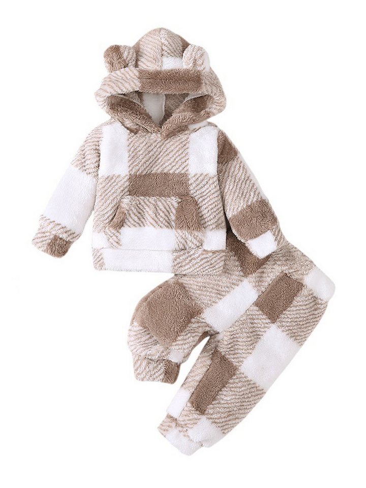 Gluckids Top & Hose Unisex Baby Warm bequem Plüsch-Outfit mit kariert für Herbst/Winter (Set, 2-tlg) Lamgarmpullover & Hose, Lässiges Heimset von Gluckids