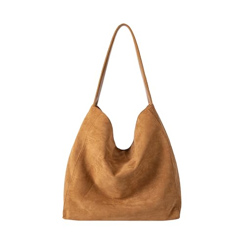 Gluckstar Handtasche Damen Groß, Künstliche Wildleder Tasche Damen,Shopper mit Magnetverschluss, Elegante Tasche für Frauen, Modische Schultertasche (Khaki) von Gluckstar