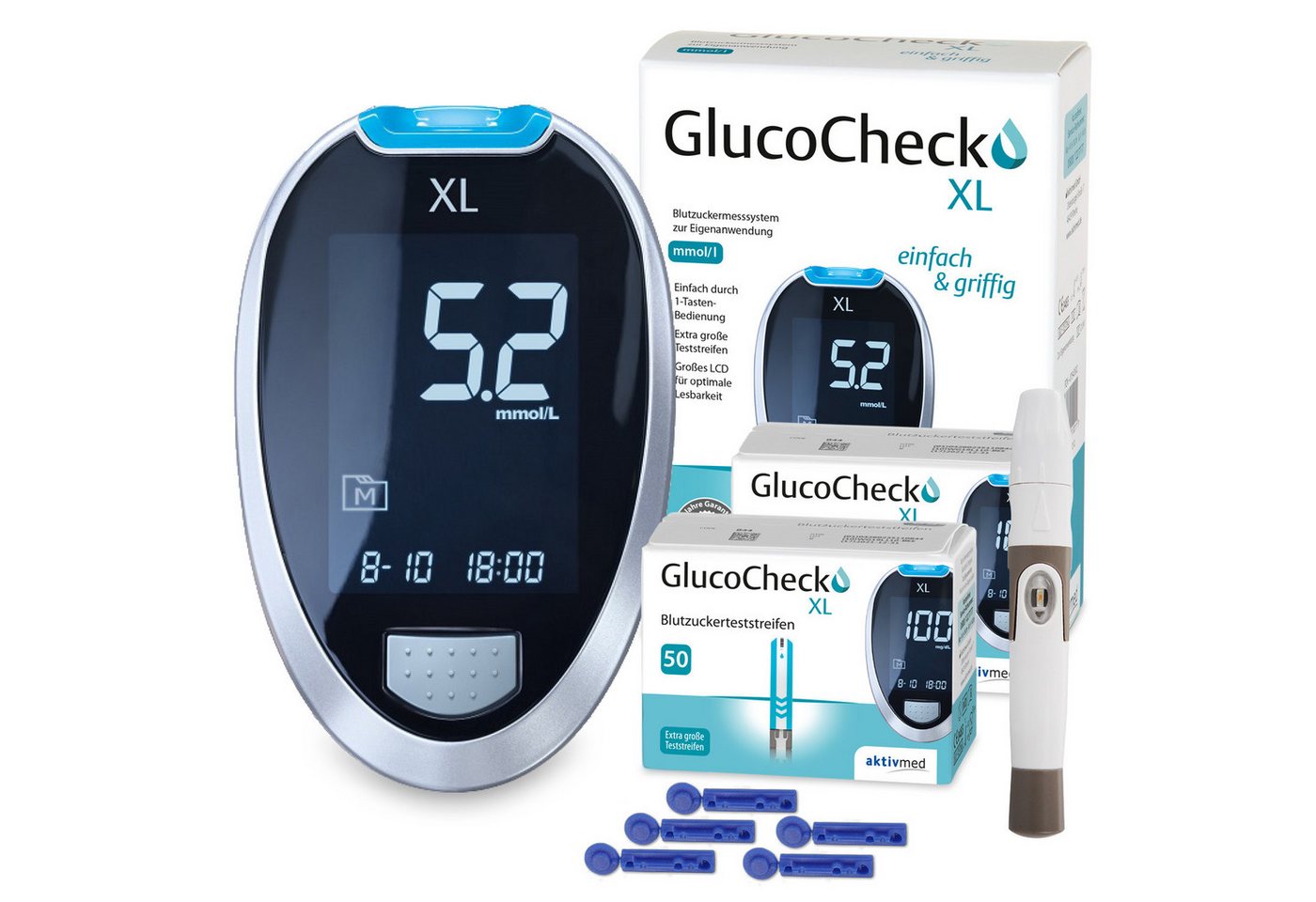 GlucoCheck Blutzucker-Teststreifen GlucoCheck XL Starter-Set mit 110 Blutzuckerteststreifen mmol/l von GlucoCheck