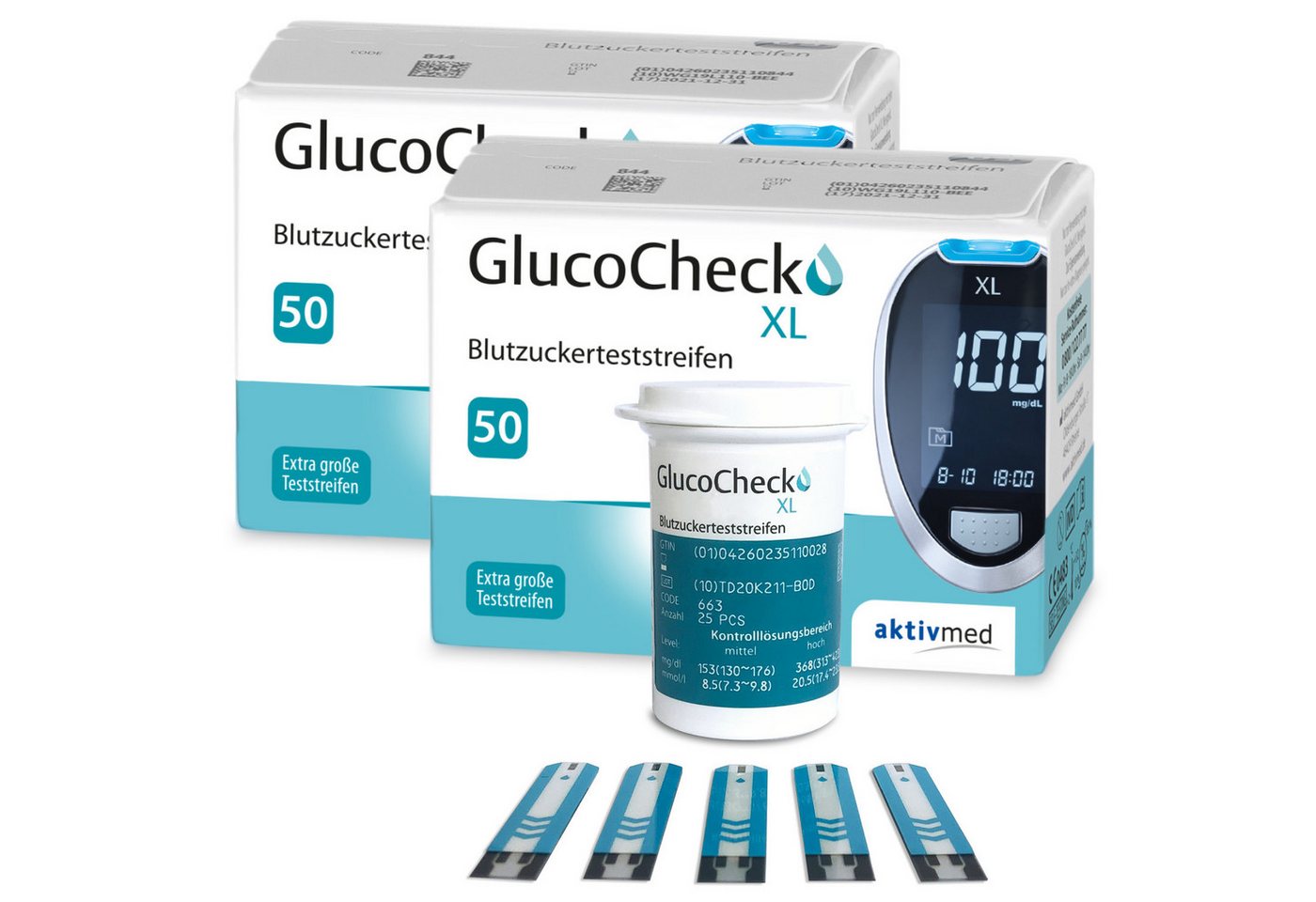 GlucoCheck Blutzucker-Teststreifen GlucoCheck XL Teststreifen, 100-tlg., Große, griffige Teststreifen von GlucoCheck