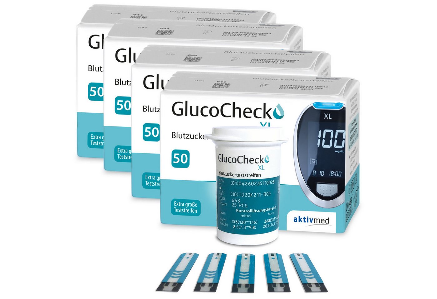GlucoCheck Blutzucker-Teststreifen GlucoCheck XL Teststreifen, 200-tlg., Große, griffige Teststreifen von GlucoCheck