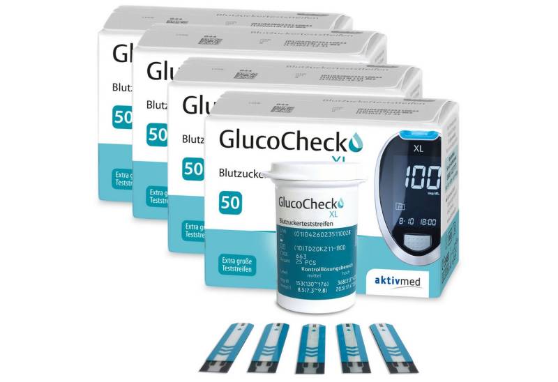 GlucoCheck Blutzucker-Teststreifen GlucoCheck XL Teststreifen, 200-tlg., Große, griffige Teststreifen von GlucoCheck