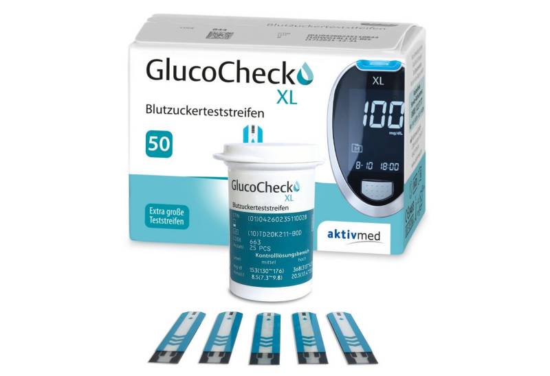 GlucoCheck Blutzucker-Teststreifen GlucoCheck XL Teststreifen, 50-tlg., Große, griffige Teststreifen von GlucoCheck