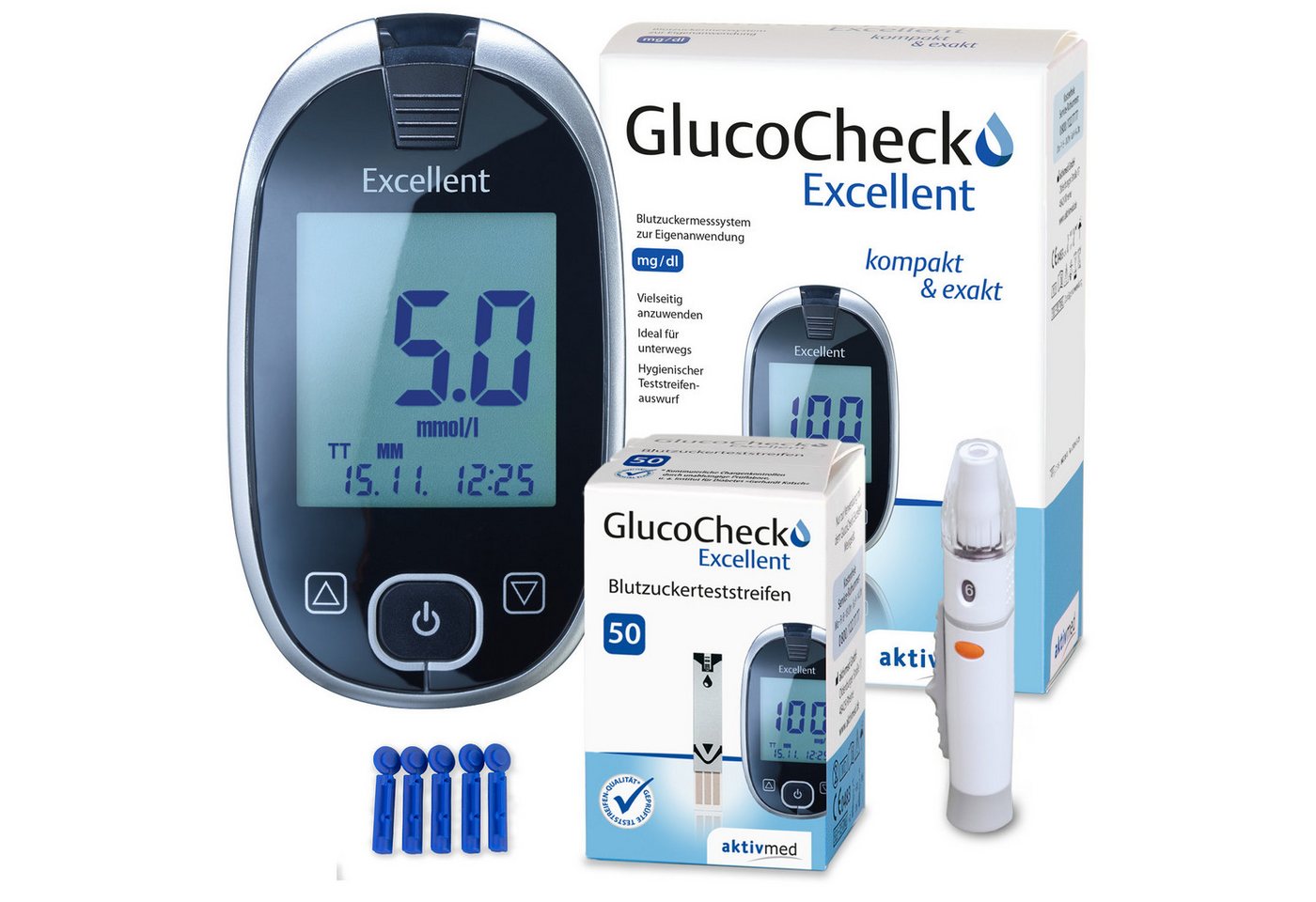 GlucoCheck Blutzuckermessgerät GlucoCheck Excellent, Teststreifen-Auswurffunktion von GlucoCheck