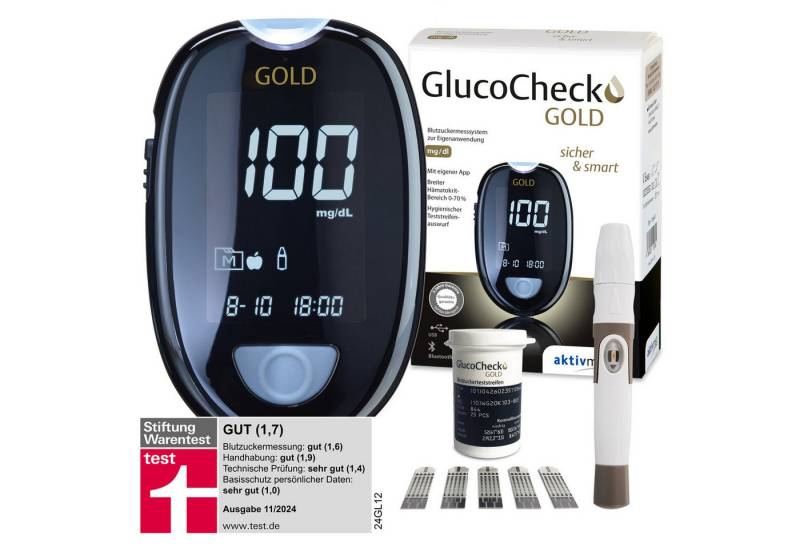 GlucoCheck Blutzuckermessgerät GlucoCheck GOLD Blutzuckermessgerät, Inkl. 10 Teststreifen von GlucoCheck