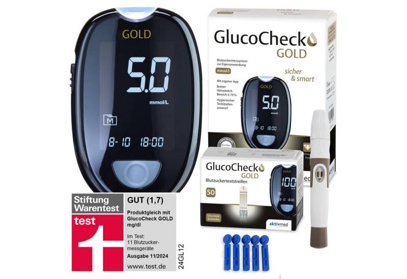 GlucoCheck Blutzuckermessgerät GlucoCheck GOLD Blutzuckermessgerät, Inkl. 60 Teststreifen von GlucoCheck