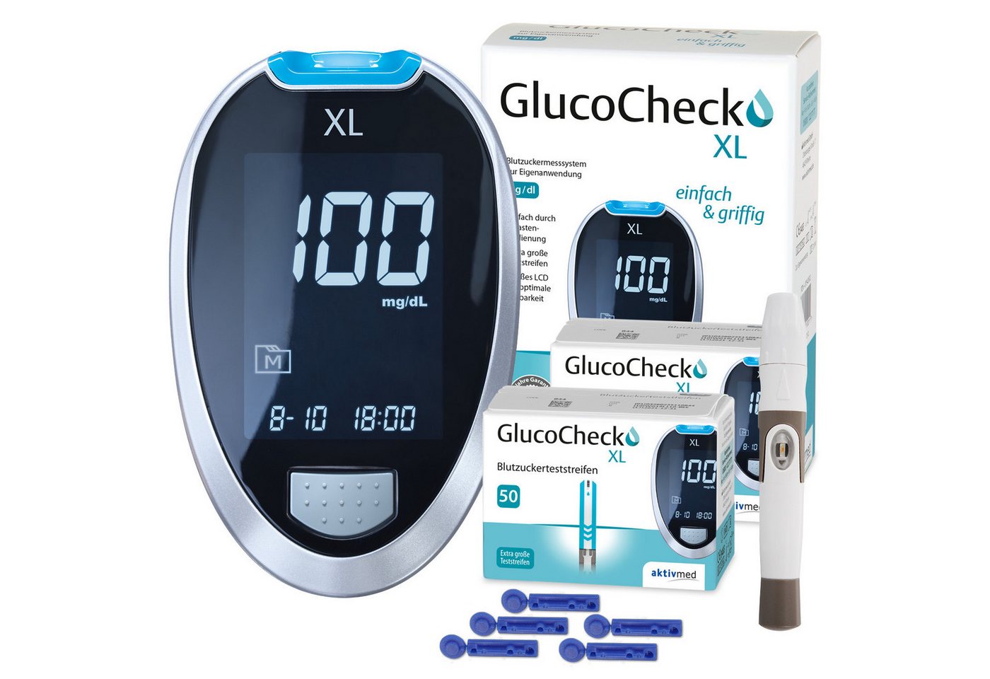 GlucoCheck Blutzuckermessgerät aktivmed GlucoCheck XL, Starter-Set mit 110 Streifen, Keton-Warnung GlucoCheck Blutzuckermessgerät aktivmed GlucoCheck XL, Starter-Set mit 110 Streifen, Keton-Warnung von GlucoCheck