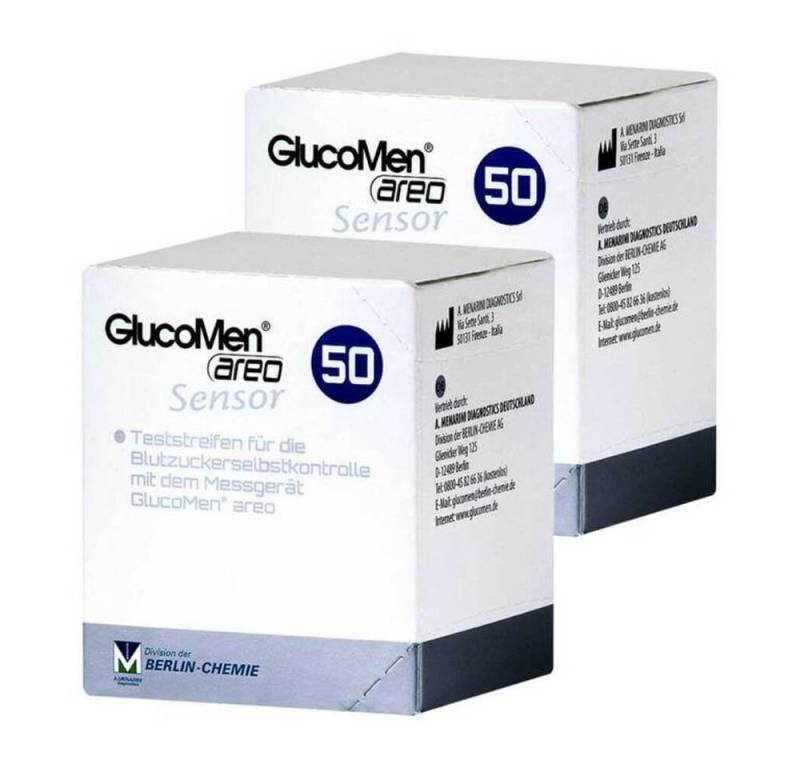 GlucoMen Blutzucker-Teststreifen GlucoMen areo Sensor Teststreifen, Spar-Set, 100-tlg., Geringe Blutmenge für Teststreifen, Diabeteskontrolle von GlucoMen