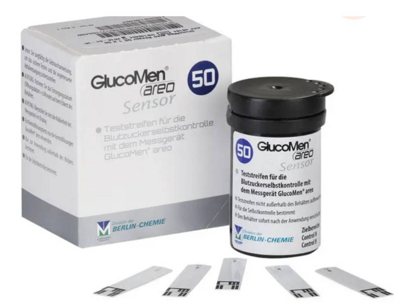 GlucoMen Blutzucker-Teststreifen GlucoMen areo Sensor Teststreifen, Spar-Set, 50-tlg., Geringe Blutmenge für Teststreifen, Diabeteskontrolle von GlucoMen