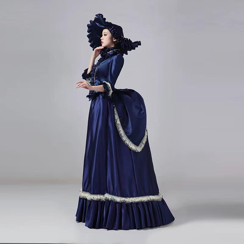 Blue Champagne Victorian Bustle Satin Dresses Historical Edwardian Ball Gown von Glueckhaus