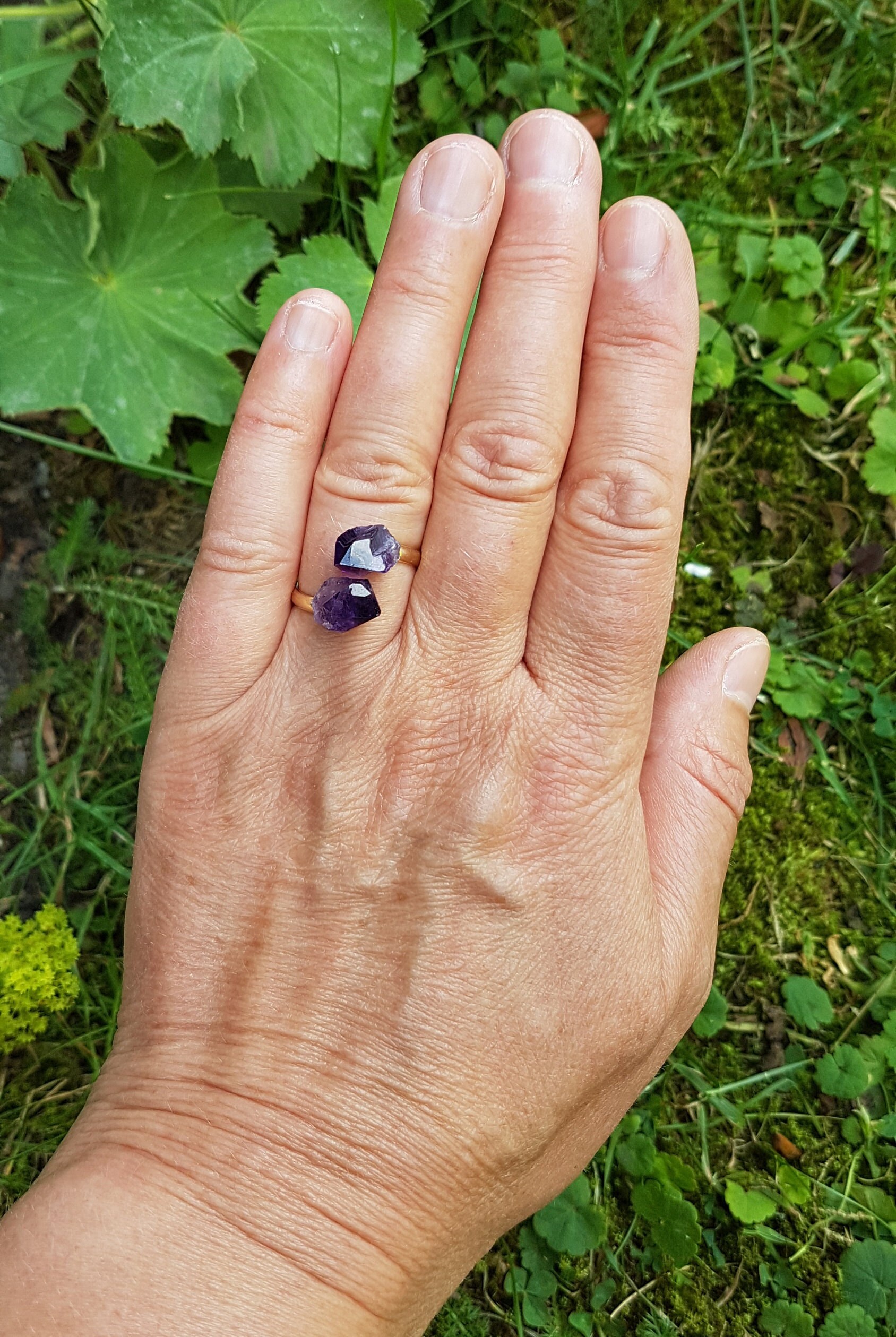 Amethyst Spitzen Ring Größenverstellbar Gold von Glueckistjetzt
