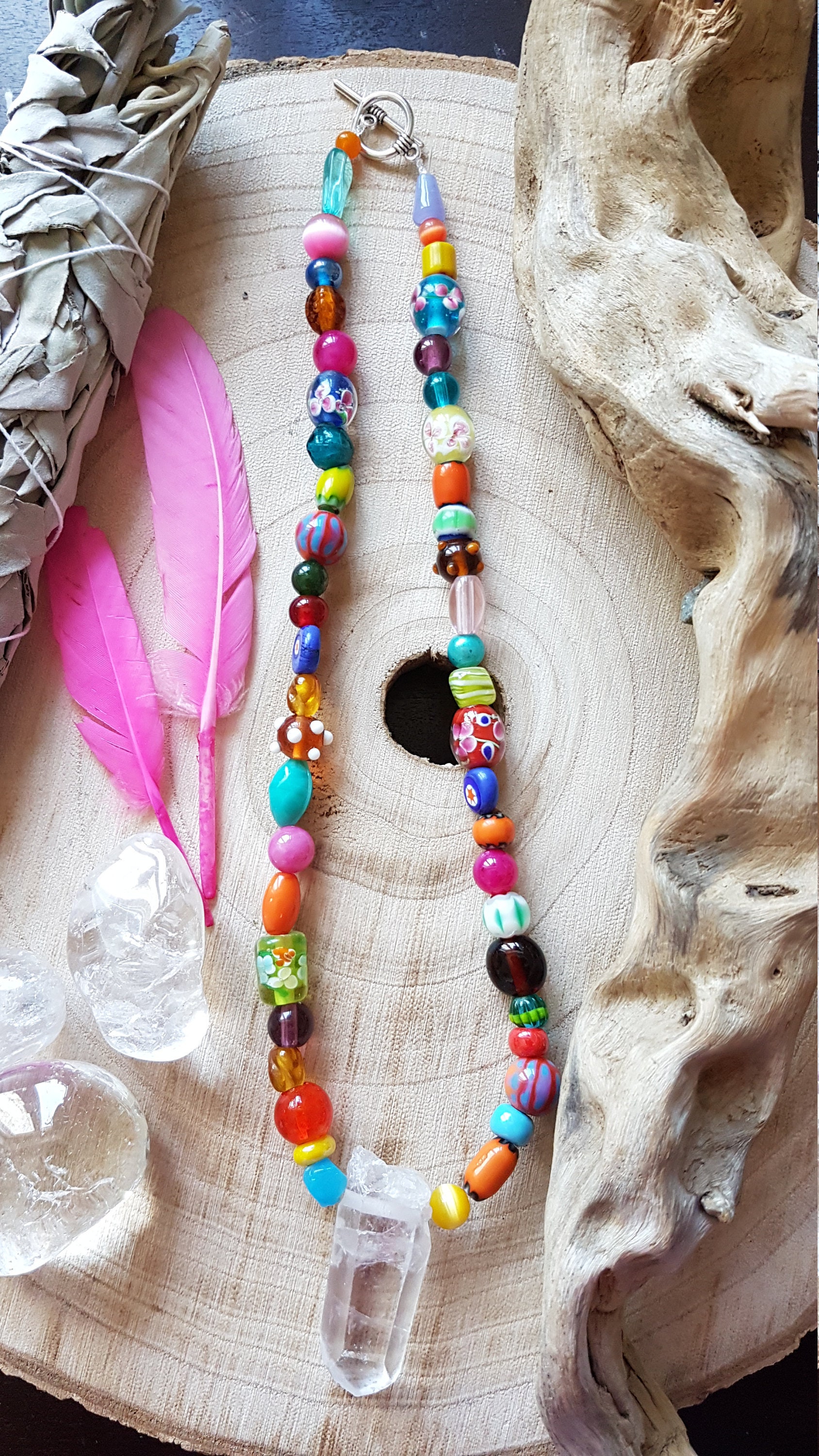 Edelstein Schmuck Halskette Bunt Mit Bergkristall von Glueckistjetzt