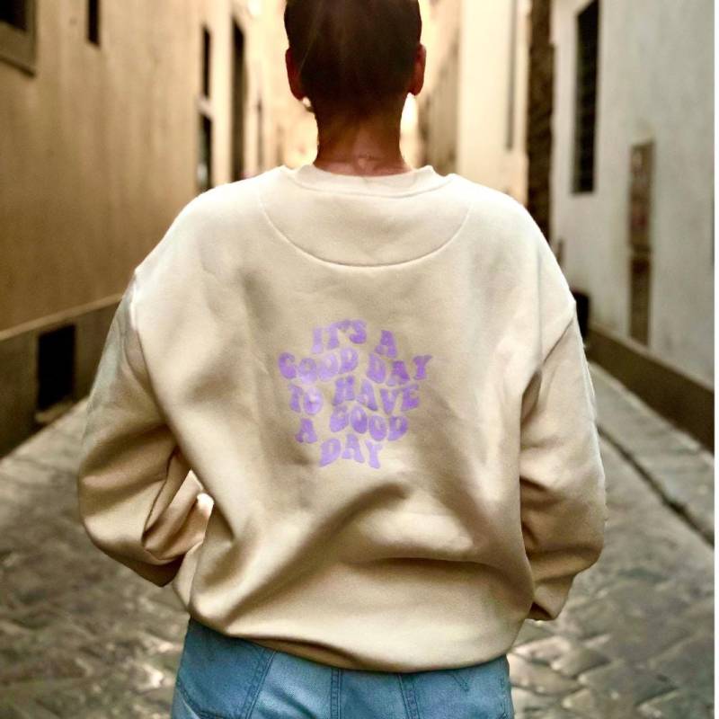 Nachhaltiger Statement Pullover - Oversized Sweatshirt Aus Bio Baumwolle „Good Day" Design, Cozy Fashion Für Sie & Ihn von Glueckmacherei