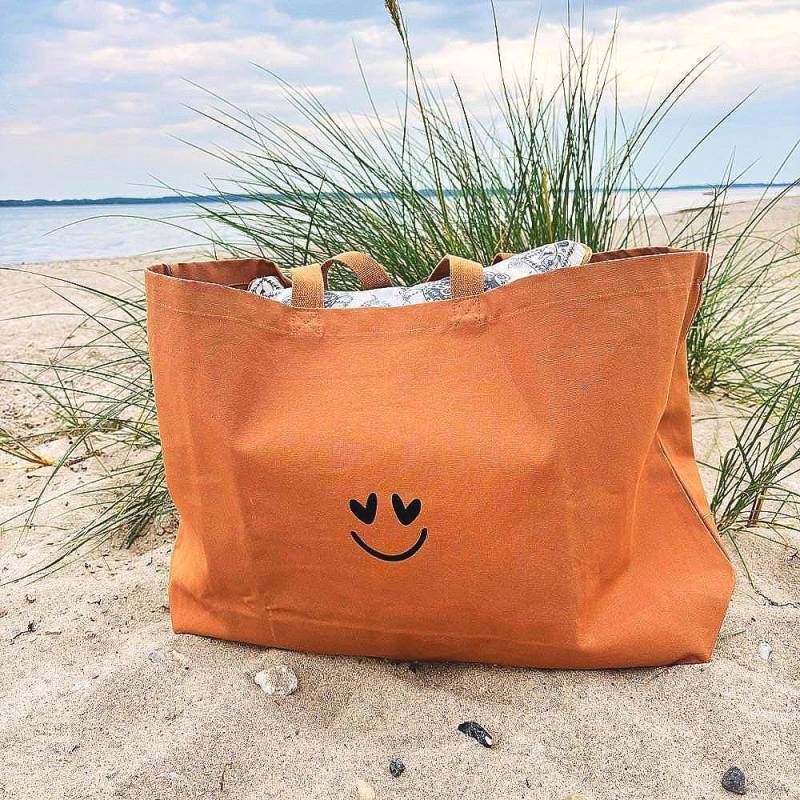 xxl Oversized Canvas Shopper - Oder Strandtasche Smiley Verschiedene Farben Mit Individualisierterer Printfarbe Neon von Glueckmacherei