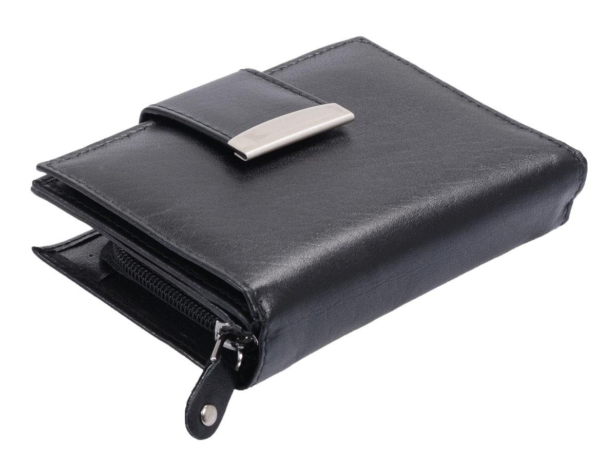 GlücksNugget Geldbörse Damenreißverschlussbörse Leder, eckig mit Lasche, schwarz von GlücksNugget