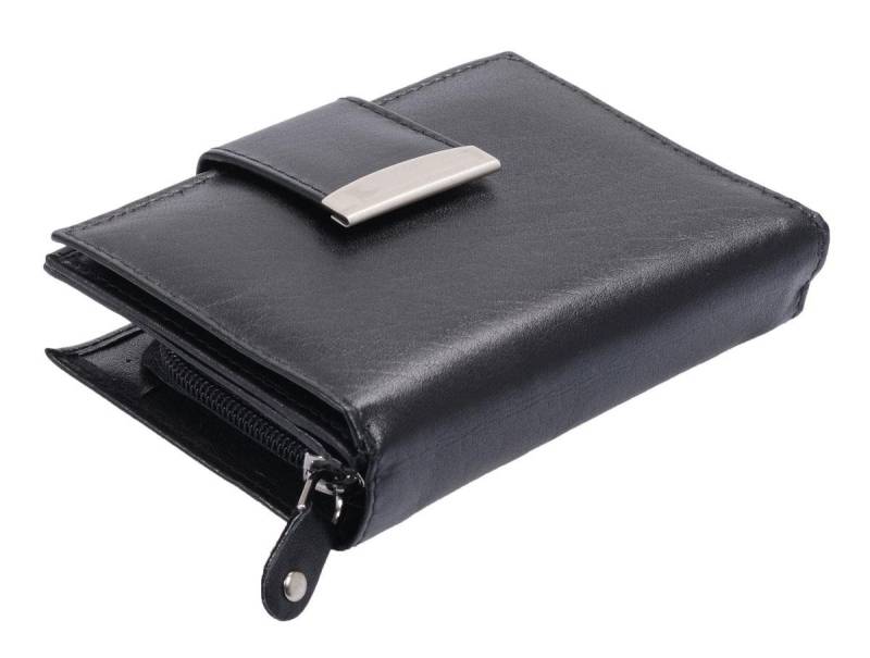 GlücksNugget Geldbörse Damenreißverschlussbörse Leder, eckig mit Lasche, schwarz von GlücksNugget