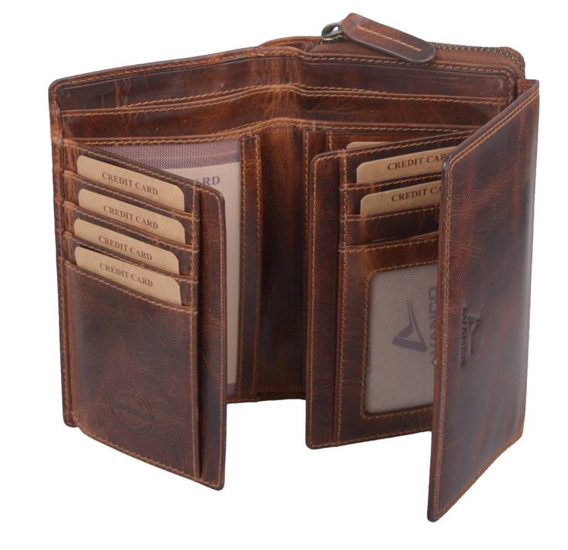 GlücksNugget Geldbörse Echtleder Damenlangbörse, braun von GlücksNugget