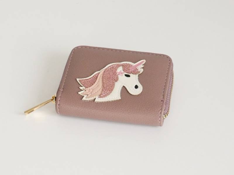 GlücksNugget Geldbörse Kinderbörse Einhorn brombeer – glitzernde Mädchenbörse von GlücksNugget