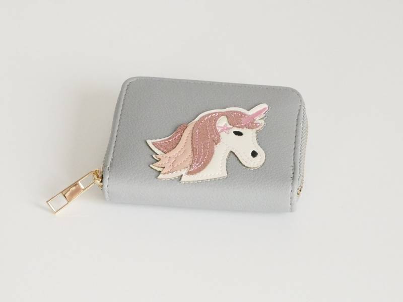 GlücksNugget Geldbörse Kinder Geldbörse Mädchen grau – süße Einhorn-Börse für Kinder von GlücksNugget