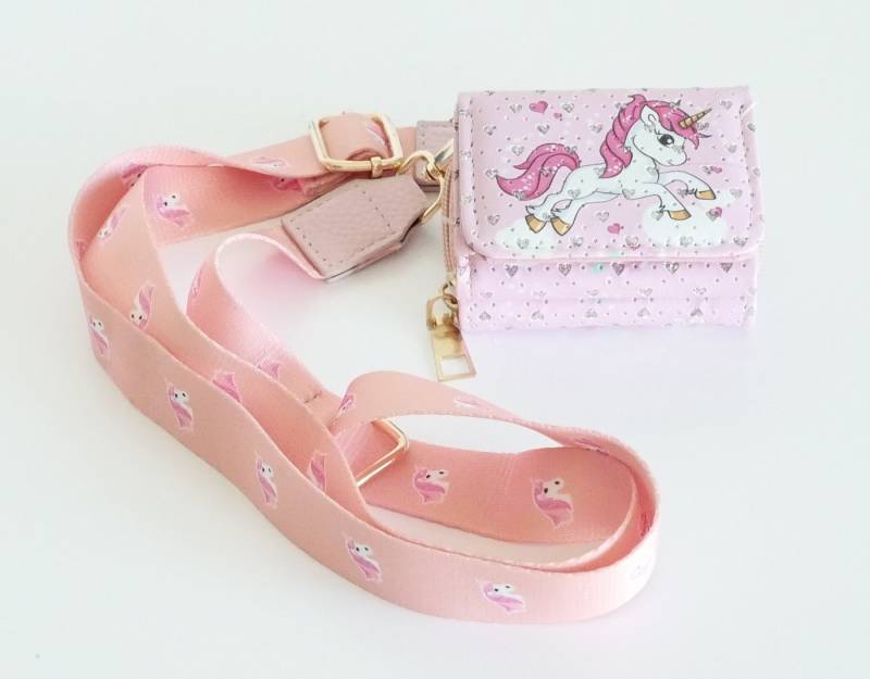 GlücksNugget Geldbörse Kinderbörse mit Band Glitzereinhorn rosa von GlücksNugget