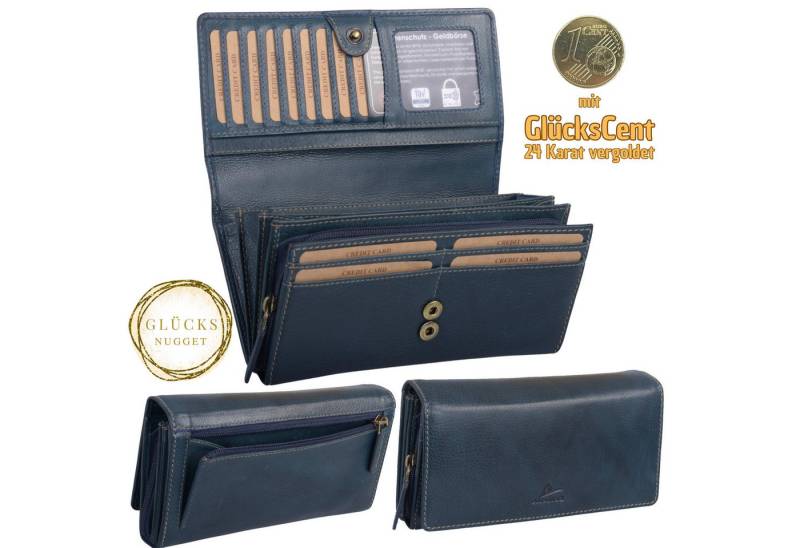 GlücksNugget Geldbörse Leder Damenbörse XXL mit Reißverschluss – 15 Kreditkartenfächer von GlücksNugget