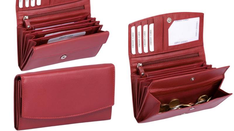 GlücksNugget Geldbörse Rote Lederbörse mit 22 Kartenfächern XXL Damenbörse von GlücksNugget