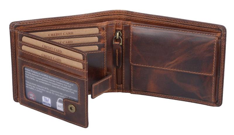 GlücksNugget Geldbörse Echtleder Scheintasche braun 12x10x2 cm von GlücksNugget