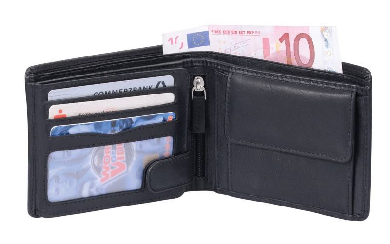 GlücksNugget Geldbörse schwarze Lederbörse Portemonaise echt Leder eine Klappe von GlücksNugget