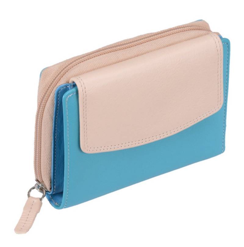 GlücksNugget Geldbörse türkis-beige Damenbörse Leder mit Reißverschluss von GlücksNugget