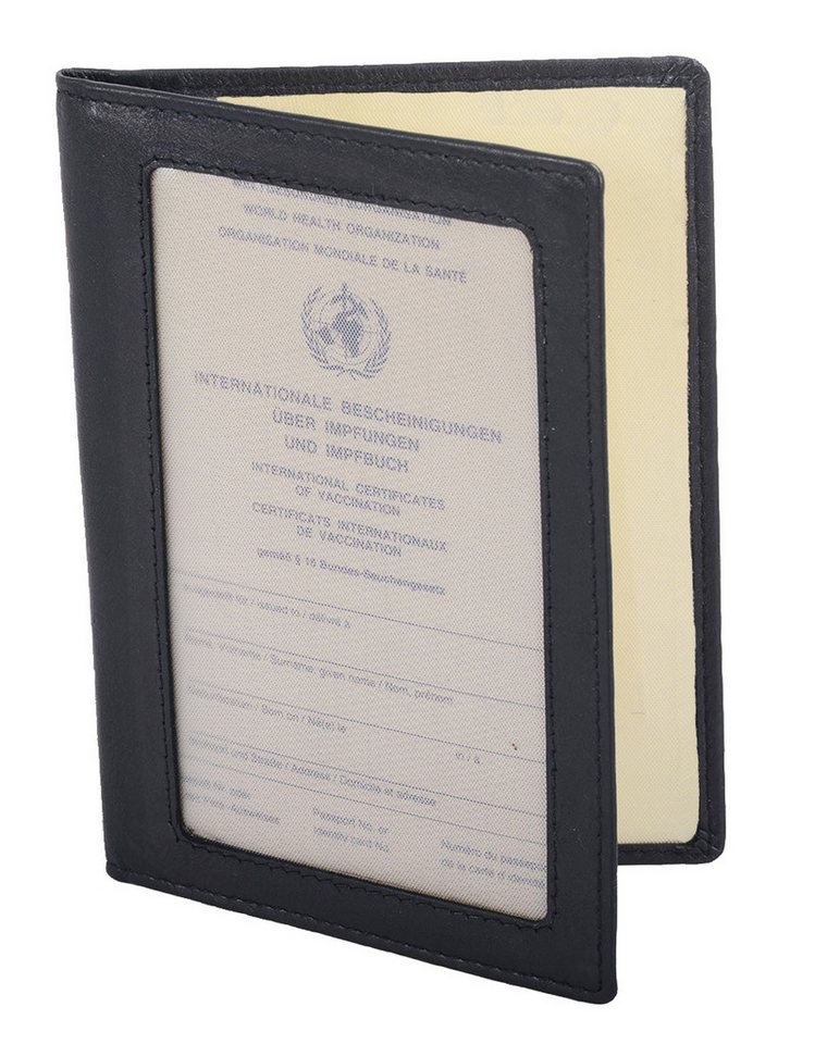 GlücksNugget Kartenetui Impfpasshülle Reisepasshülle, schwarz, Klarsichtfach Leder von GlücksNugget