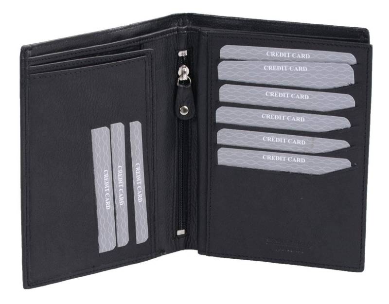 GlücksNugget Kartenetui große schwarze Brieftasche aufklappbar, echt Leder, viele Fächer von GlücksNugget