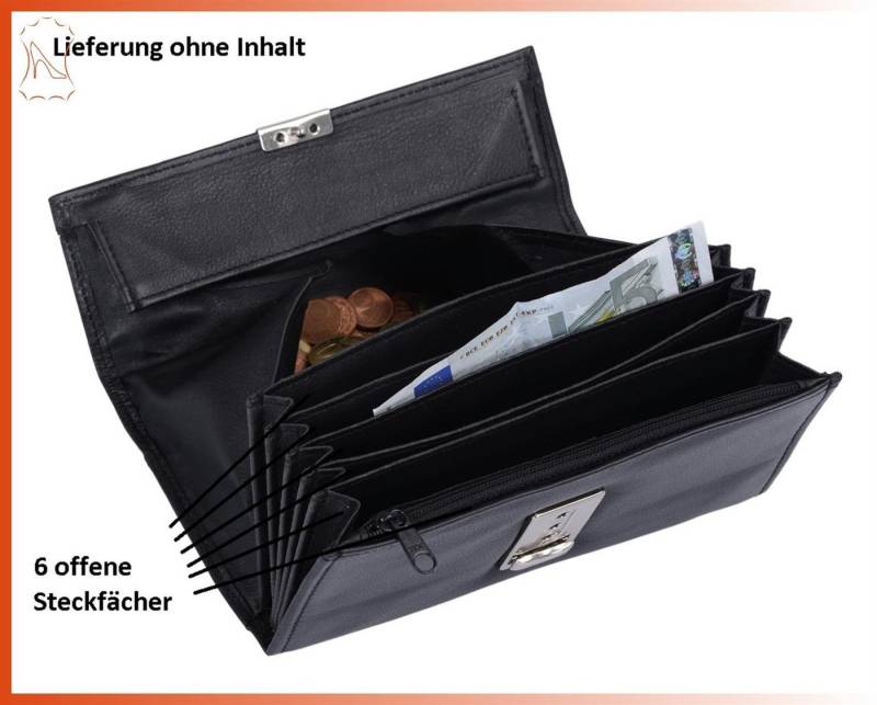 GlücksNugget Kellnerbörse schwarze Lederkellnerbörse mit 6 Scheinfächern+Reißverschlussfach von GlücksNugget