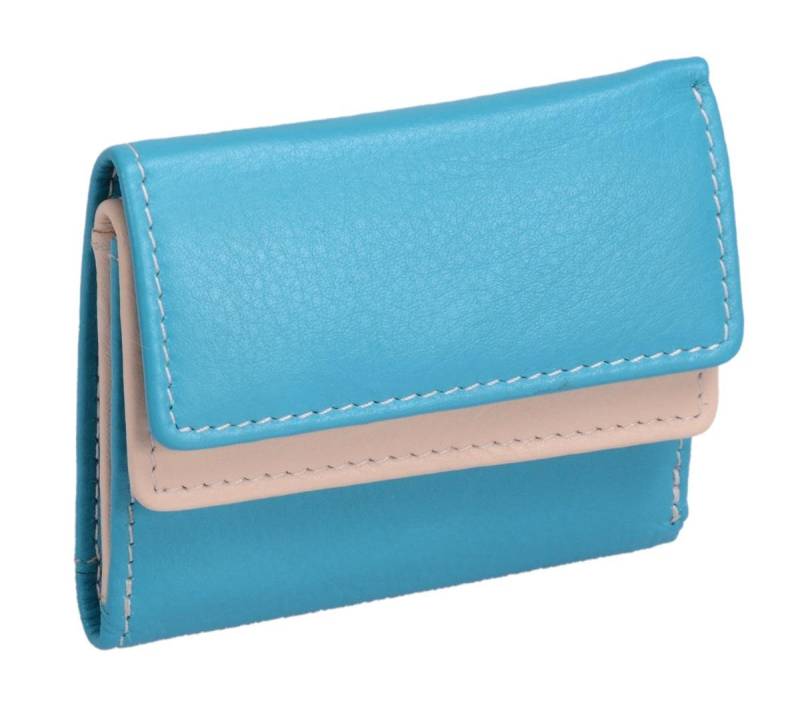 GlücksNugget Mini Geldbörse kleine Leder-Minibörse (kleiner wie EC-Karte), türkis-beige von GlücksNugget