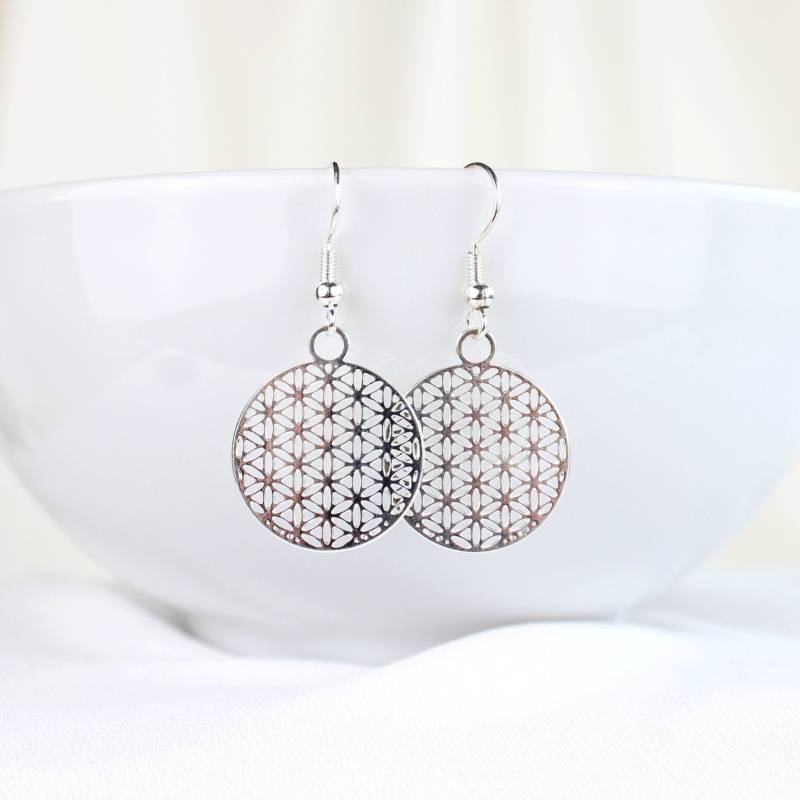 Bohemian Ohrringe Silbern Mit Filigranem Blume Des Lebens Anhänger. Boho Schmuck. Geschenk Für Sie von GluecksbringerinShop