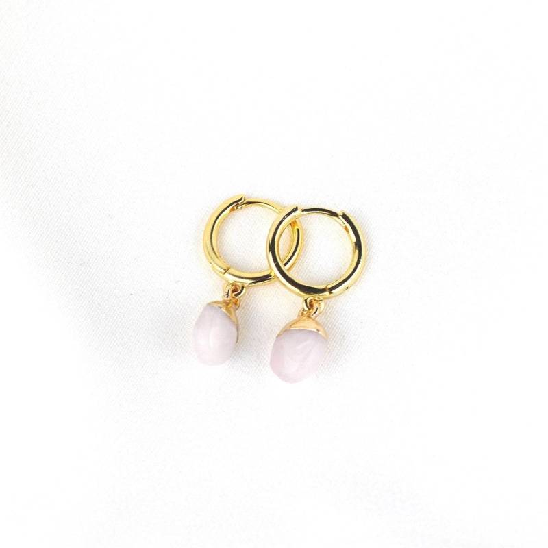 Creolen Rosenquarz 18K Vergoldet. Ohrring Mit Edelstein Anhänger. Geburtsstein Oktober. Geschenk Für Sie von GluecksbringerinShop