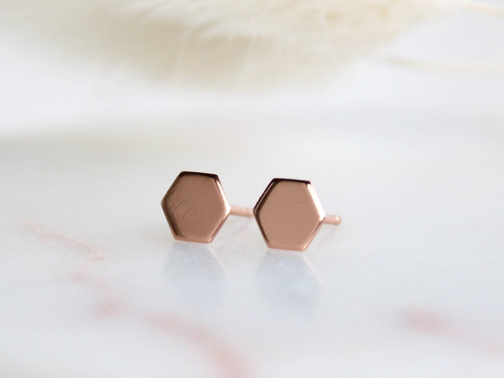 Hexagon Ohrstecker Roségold. 925 Sterling Silber Ohrringe Minimalistisch. Geschenk Für Sie von GluecksbringerinShop