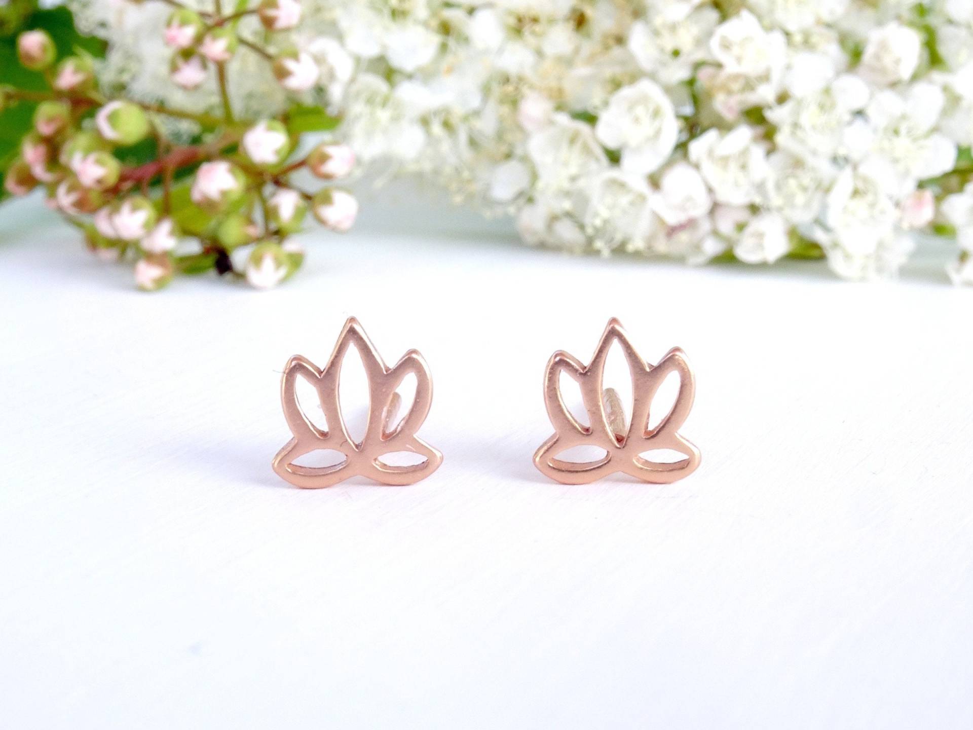 Lotus Ohrstecker Rosévergoldet. 925 Sterling Silber Ohrringe Minimalistisch. Geschenk Für Sie von GluecksbringerinShop