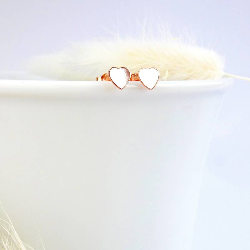 Mini Ohrstecker Herz Roségold. 925 Sterling Silber Ohrringe Herzform. Geschenk Für Sie von GluecksbringerinShop