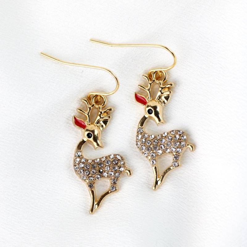 Ohrringe Hirsch Golden Mit Strass. Für Advent Und Weihnachten. Festliche Ohrringe. Geschenk Sie von GluecksbringerinShop