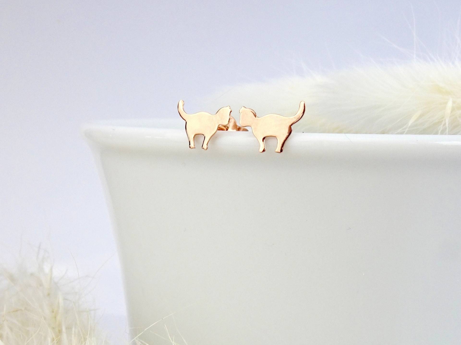 Ohrstecker Katze Roségold. 925 Sterling Silber Ohrringe Katzenform. Geschenk Für Sie von GluecksbringerinShop