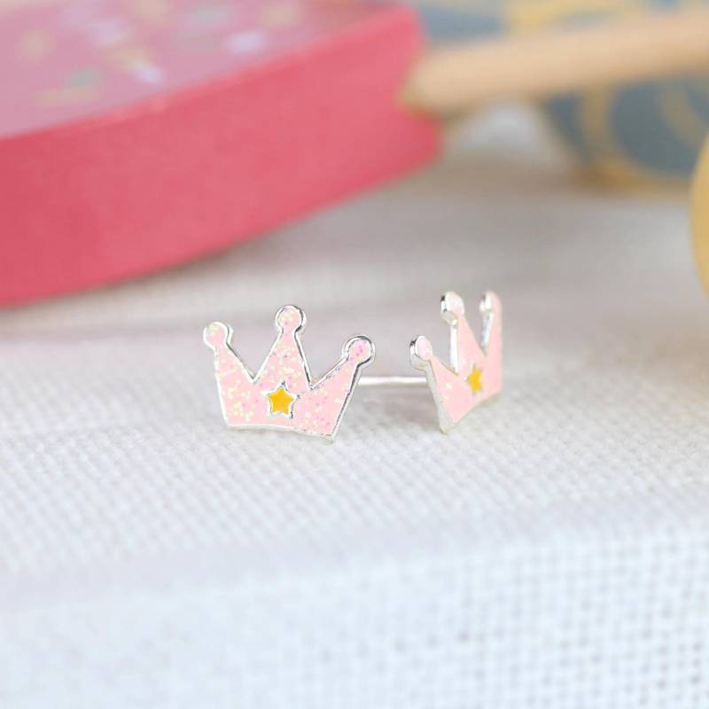 Kinder Ohrringe Krone Silber. Ohrstecker Glitzer 925 Sterling Mädchen Schmuck. Geschenk Für von GluecksbringerinShop