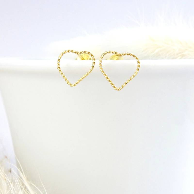 Ohrringe Herz Twisted Vergoldet. 925 Sterling Silber Ohrstecker Herzform. Geschenk Für Sie. Weihnachtsgeschenk von GluecksbringerinShop