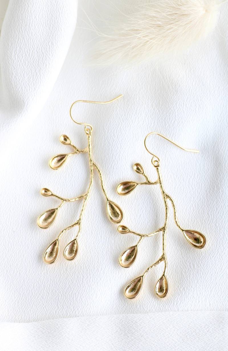 Ohrringe Zweig Vergoldet. Grosse Statement Ohrhänger Golden. Boho Style von GluecksbringerinShop