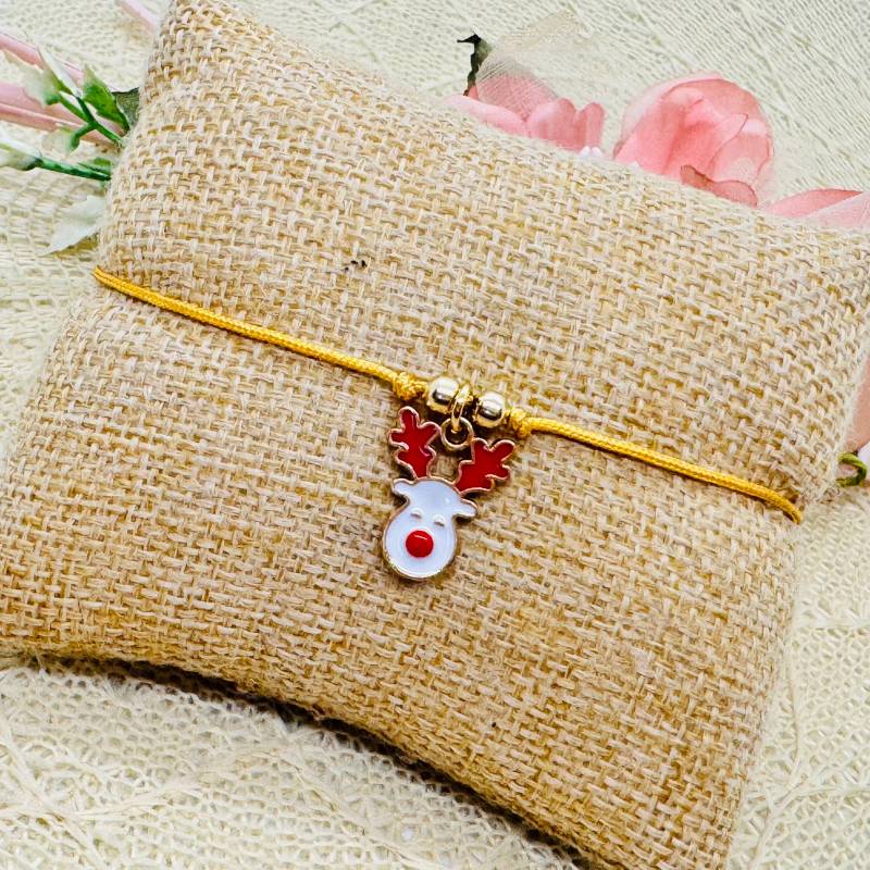 Elch Makramee Armband - Filigranes Mit Hirsch Anhänger Weihnachtselch Weiß Rot Elch Makramee Armband - Filigranes Mit Hirsch Anhänger Weihnachtselch Weiß Rot von GluecksengeI